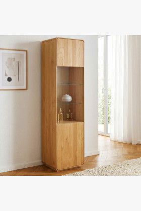 Tömör tölgy vitrines szekrény Avalon 200 cm natúr üveg skandináv dizájn